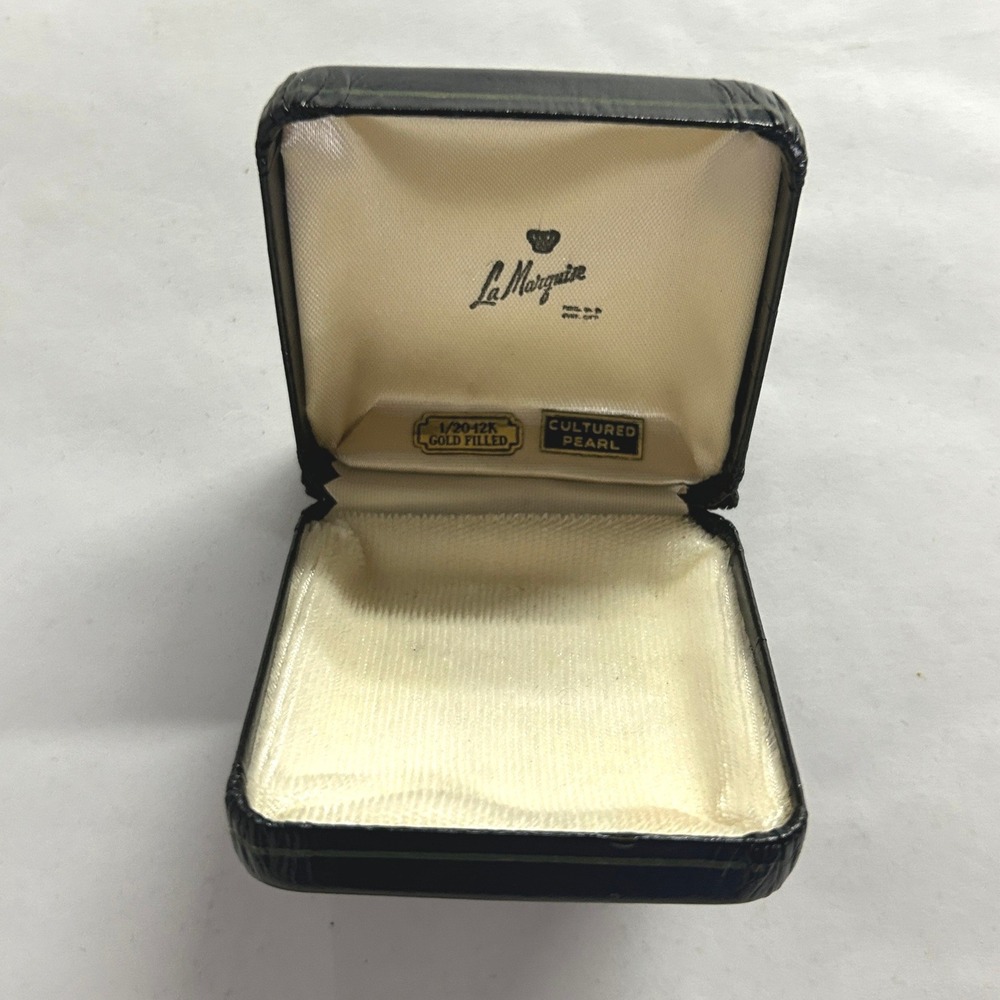 La Marquise Vintage Jewelry Box Gold Trim Cultured Pearl Case OS Black Regency